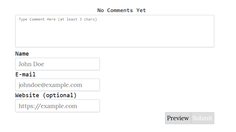 Screenshot of the slighly ugly commenting box